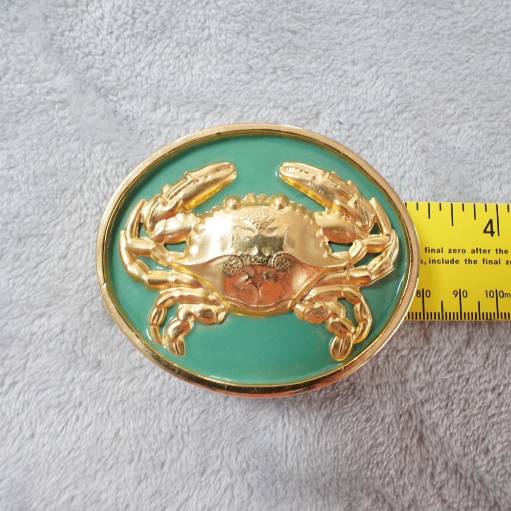 Wimberly Cancer Crab Belt Buckle Astrological Horoscope Zodiac Gold Green Enamel - Picture 3 of 5